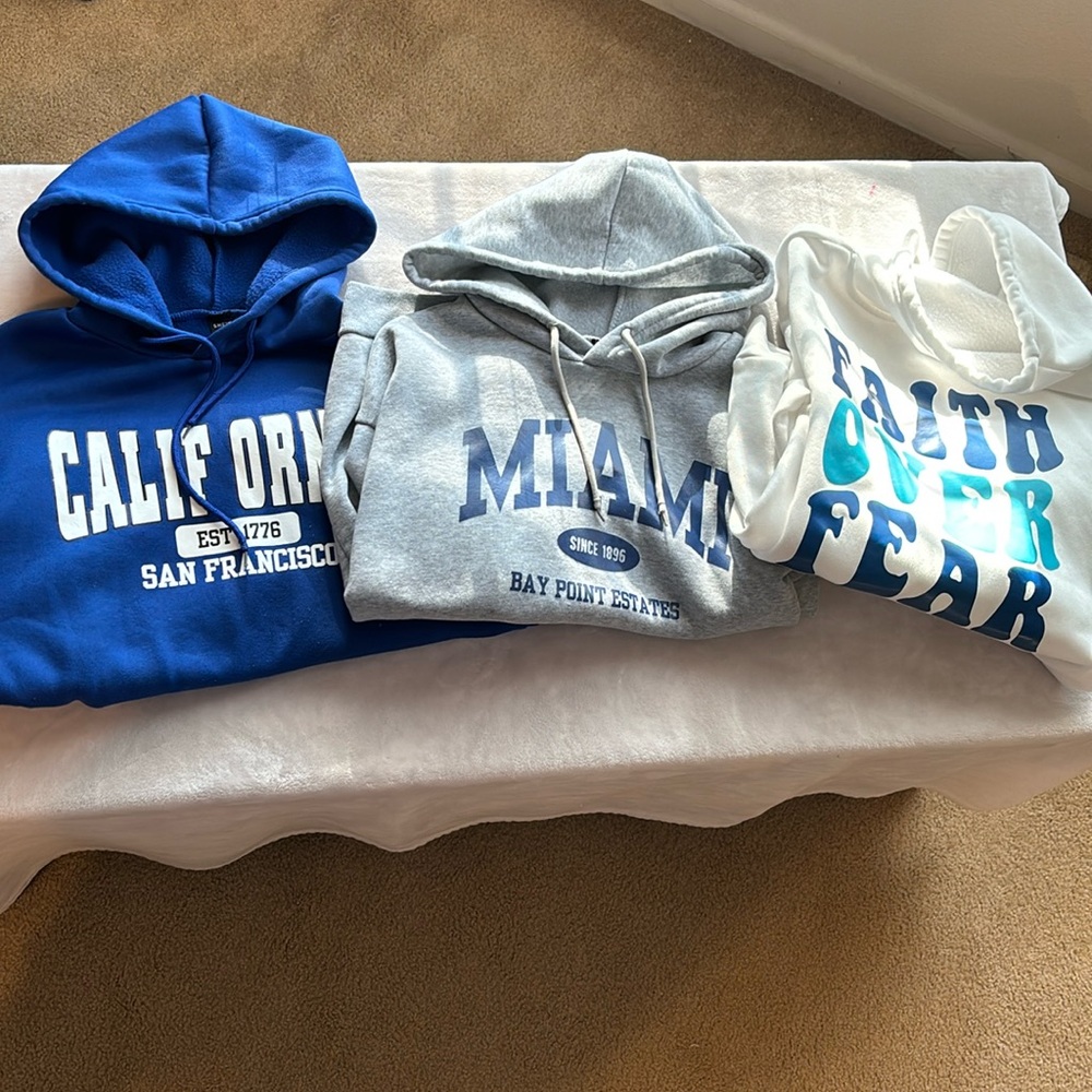 3 pack bundle SHEIN hoodies. Two smalls, one xsmall